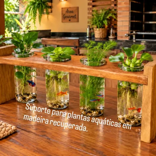 Suporte para plantas aquáticas em madeira maciça