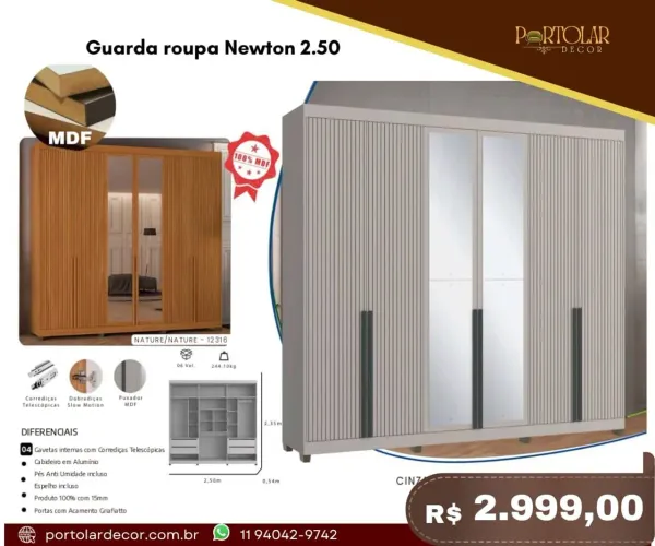 Guarda Roupa Newton 2.50 - à pronta entrega