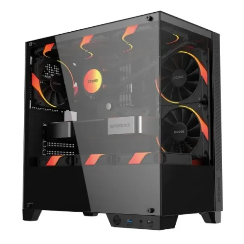 Gabinete Gamer Pcyes Forcefield Twr Black Vulcan *Sem Fan* - Micro-ATX e Mini-ITX - WZetta