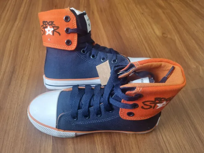 Tênis starzinho Cano Alto marinho/laranja 