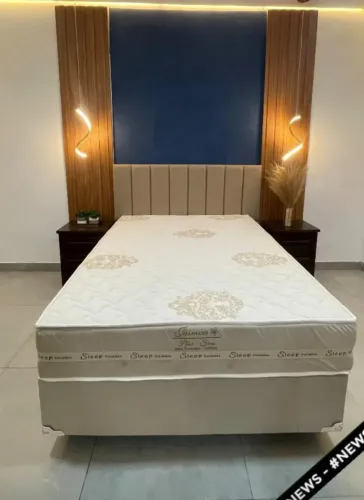 Conjunto Box Casal Padrão 138x188x28 Molas Ensacadas Tecido Poliester - Em Oferta