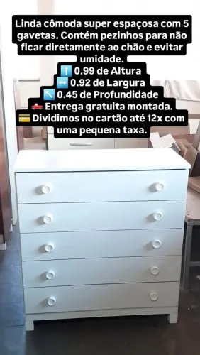 Entrega gratuita montada, linda cômoda super espaçosa com 5 gavetas.