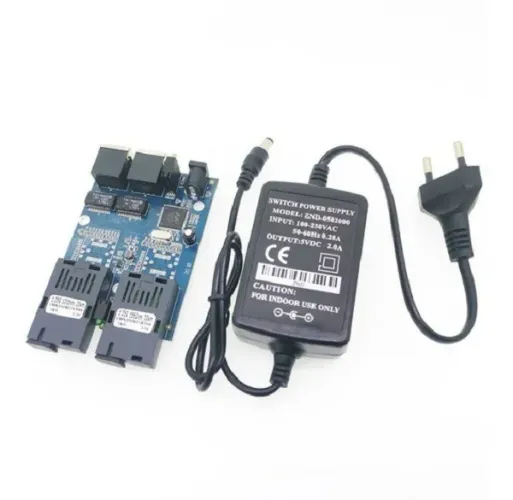 Switch Conversor Mídia Placa Rede Metro Giga 2fibra x 2rj Com Fonte