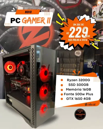 PC Gamer II - Ryzen 3200G - GTX 1650 4GB - 20x de R$ 229