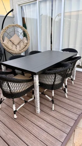 mesa jantar alumínio corda náutica área externa gourmet churrasqueira 