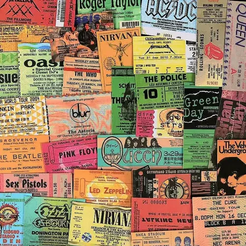 KIT 7 ADESIVOS TIPO INGRESSOS DE SHOWS DE ROCK POR 10 REAIS