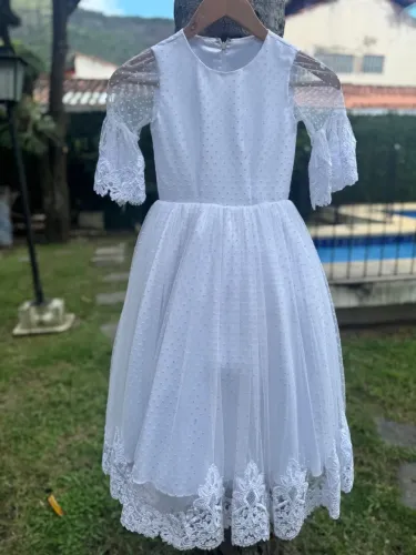 Vestido LUXO branco infantil menina 7 anos usado apenas 1 vez