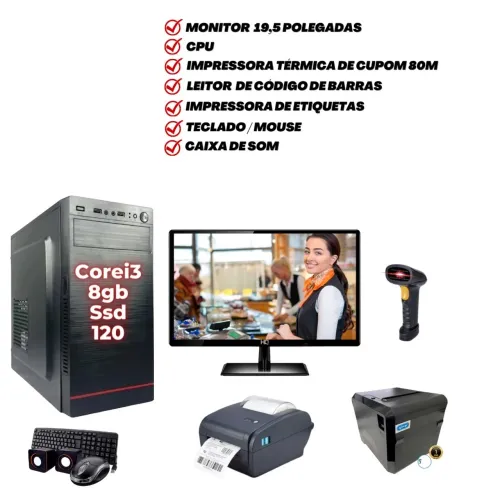 Computador Completo com Monitor 19,5 Polegadas, Leitor e Impressoras