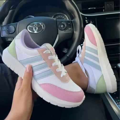 Tênis Colorido Feminino rosa, verde e lilás