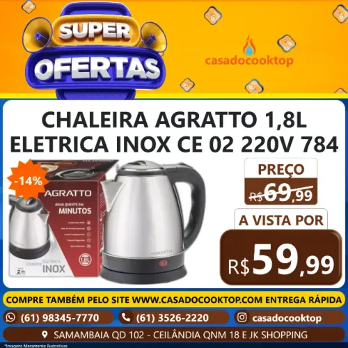 CHALEIRA AGRATTO 1,8L ELETRICA INOX CE-02 220V 784