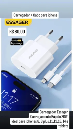 Carregador Essager 20W + cabo para iPhone