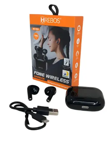 Fone De Ouvido Bluetooth 5.0 Duplo Hrebos Hs-504 cor Preto