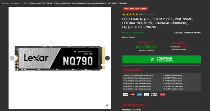 SSD Lexar NQ790 PCIe 4.0 1TB de armazenamento