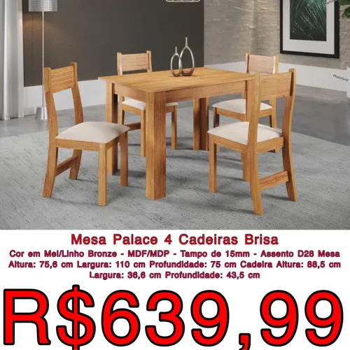 Mesa jantar Palace com 4 cadeiras / frete grátis / pague na entrega 