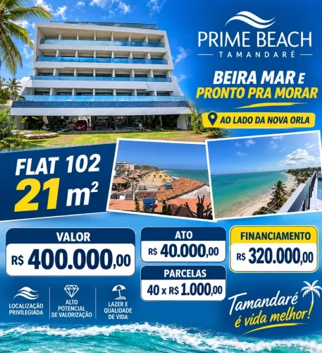 Flat 21m² Beira-Mar em Tamandaré - Pronto para Morar | R$ 400 Mil