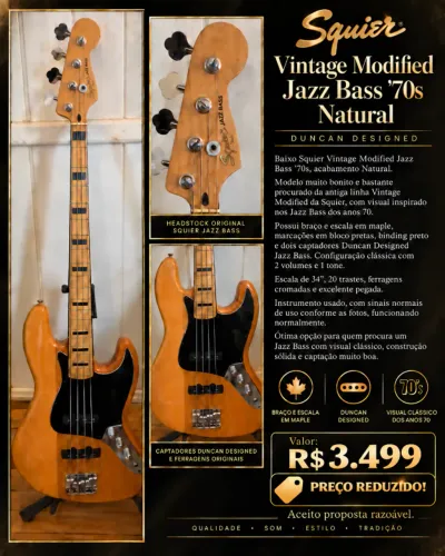 Baixo **Squier Vintage Modified Jazz Bass 70s** 