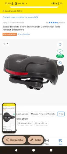 Selim Banco Bicicleta GTA Comfort Gel Tech Elastômero