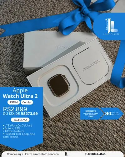 APPLE WATCH ULTRA 2, 49MM, CELULAR, BAT 93%, SEMINOVO, NA CAIXA, EXCLUSIVO!