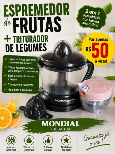 Espremedor de frutas mondial + triturador de legumes 