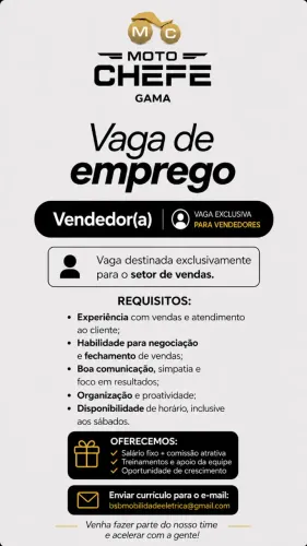 VAGA DE EMPREGO VENDEDORA