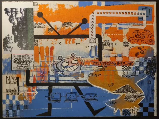 Quadro de Pintura e Colagem Exclusiva e Original