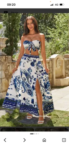 Conjunto 2 peças (saia e top faixa) estilo farm