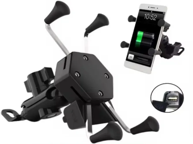 Suporte Celular Moto X-Grip com Carregador USB - Resistente à Água - Universal 