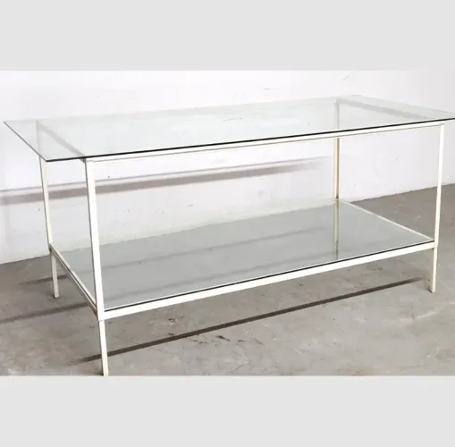 Mesa c/ 2 tampos de vidro 8mm e estrutura em ferro pintado