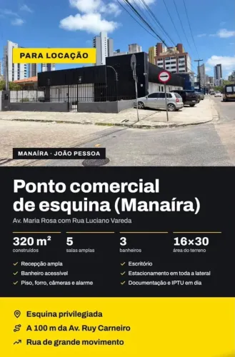 ALUGA-SE Ponto Comercial  medindo 320m2 em Manaíra - João Pessoa - PB