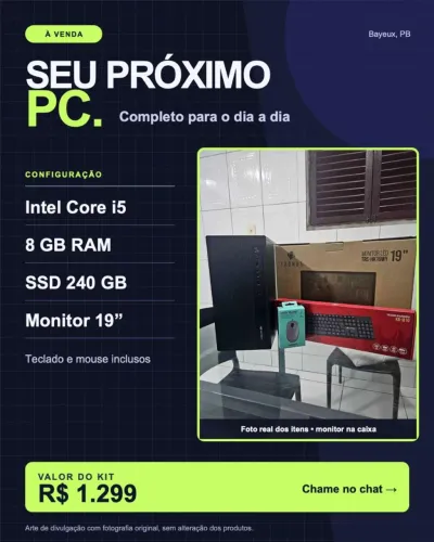 Computador completo Intel i5 8GB SSD 240GB com monitor 19"