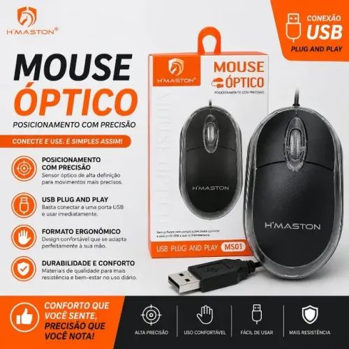 Mouse Óptico Hmaston Luz Led (com Fio) Hmaston MS01