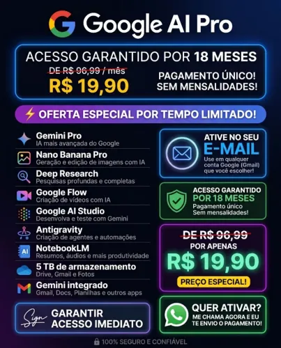 GEMINI PRO + 5TB DE ARMAZENAMENTO