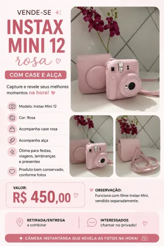 Vendo Instax Mini 12 Rosa, linda e bem conservada! ?