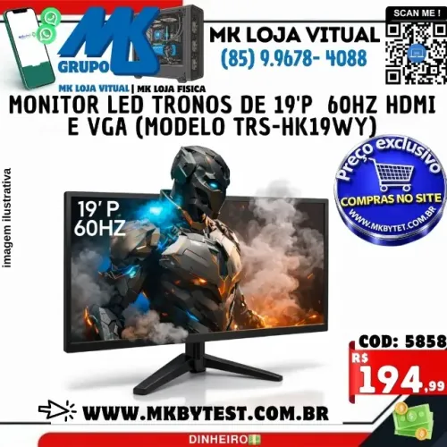 Monitor LED Tronos de 19'P 60hz Hdmi e Vga (Modelo TRS-HK19WY)