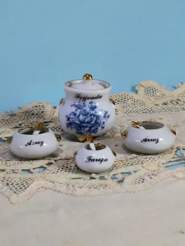Conjunto miniatura feijoada cozinha casa Decoração antigo colher panela colecionável lar