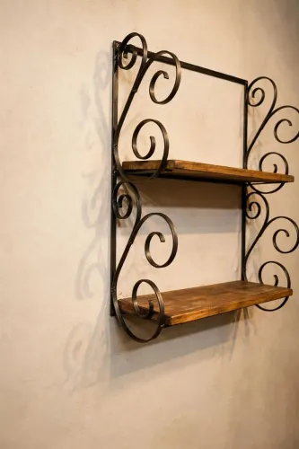 Prateleira Colonial Dupla Ferro e Madeira Maciça Rústica 50cm Artesanal
