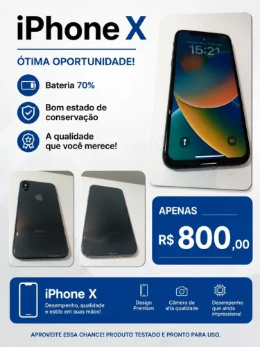 Iphone X em perfeito estado de uso bateria 70%