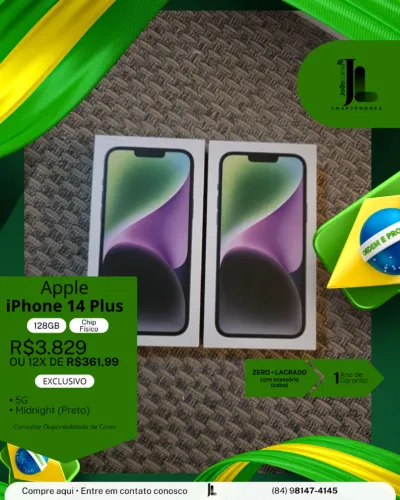 IPHONE 14 PLUS, 5G, 128GB, CHIP FÍSICO, LACRADO, EXCLUSIVO!