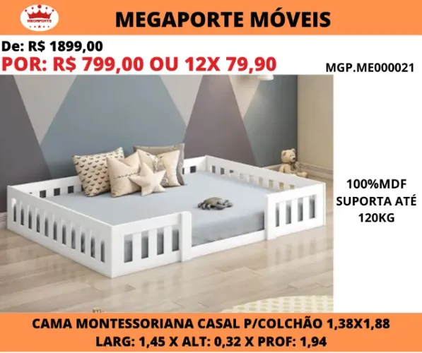 Cama Casal Montessoriana Cercadinho MDF