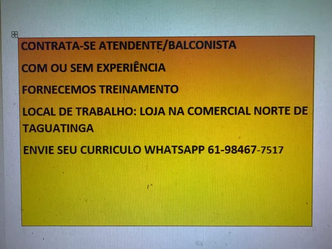 Contrata-se Atendente/Balconista com ou sem experiência
