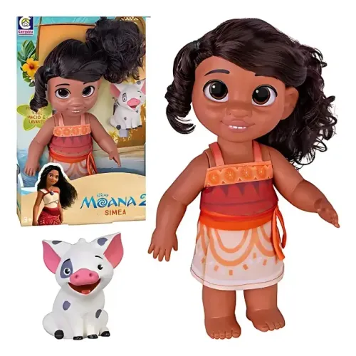 Boneca Simea E Porquinho Puá Moana 2 Disney Cotiplás nova