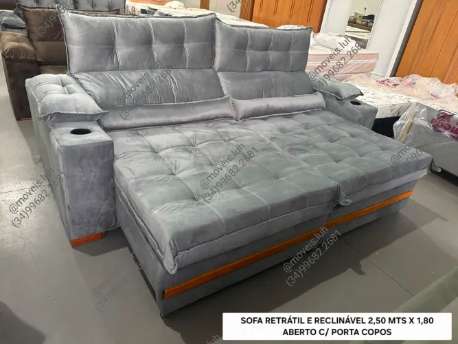 SOFA RETRÁTIL E RECLINÁVEL 2,50 MTS X 1,80 ABERTO C/ PORTA COPOS 12x 243,74 no cartão