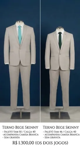 Ternos Sninny: Terno um número 50 e outro 46, calças número 40 e duas camisetas brancas.