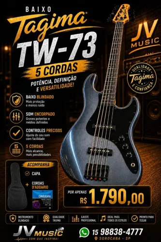 Baixo Tagima TW-73 5 Cordas - Blindado + Capa e Cordas D'Dario