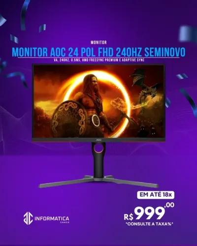 MONITOR AOC 24 POL FHD 240HZ SEMINOVO