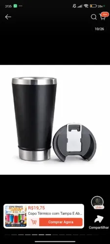 Copos Térmicos inox 473 Ml C/ Tampa e Abridor 