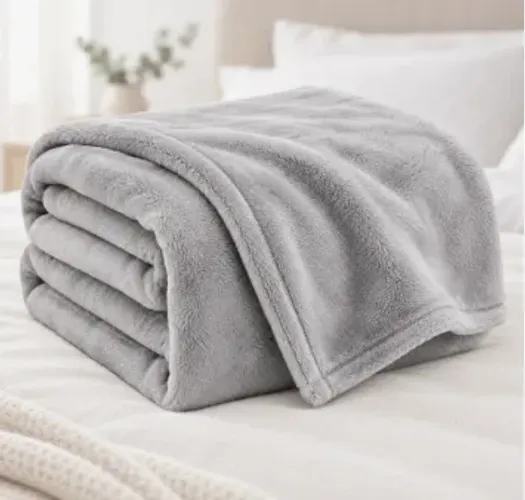 Cobertor Manta Casal Microfibra Fleece Liso Cinza Claro 1,80x2,20m