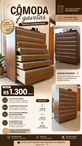 Cômoda 7 gavetas super conservada Feita sob encomenda em marcenaria