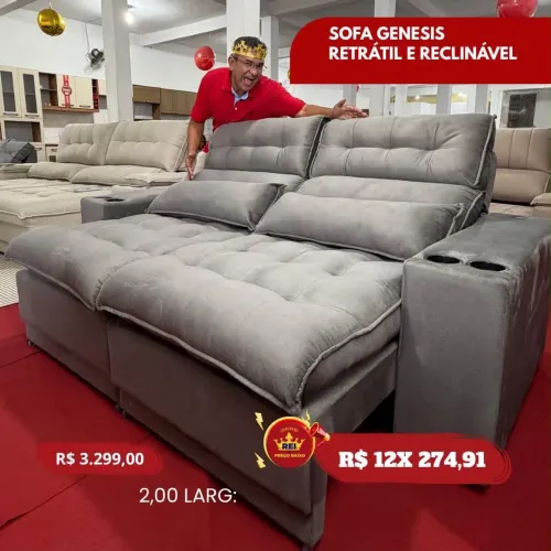 PROMOÇÃO URGENTE - Sofá Gênesis RETRÁTIL RECLINÁVEL por apenas 12x R$274,91 Cinza