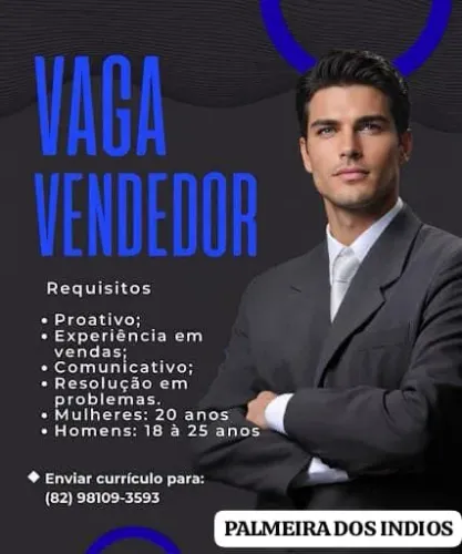 Vaga De Emprego Vendedor interno 